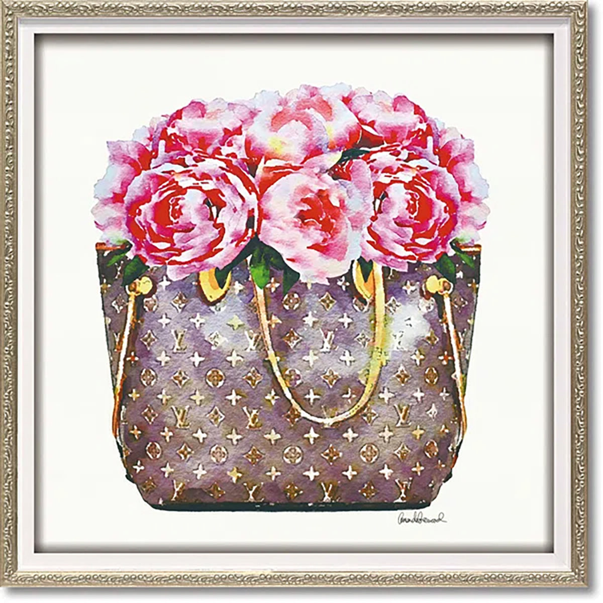 大人きれいなアート額絵/ ピンクピオニーバック (スクエアS) セレブリティインテリア