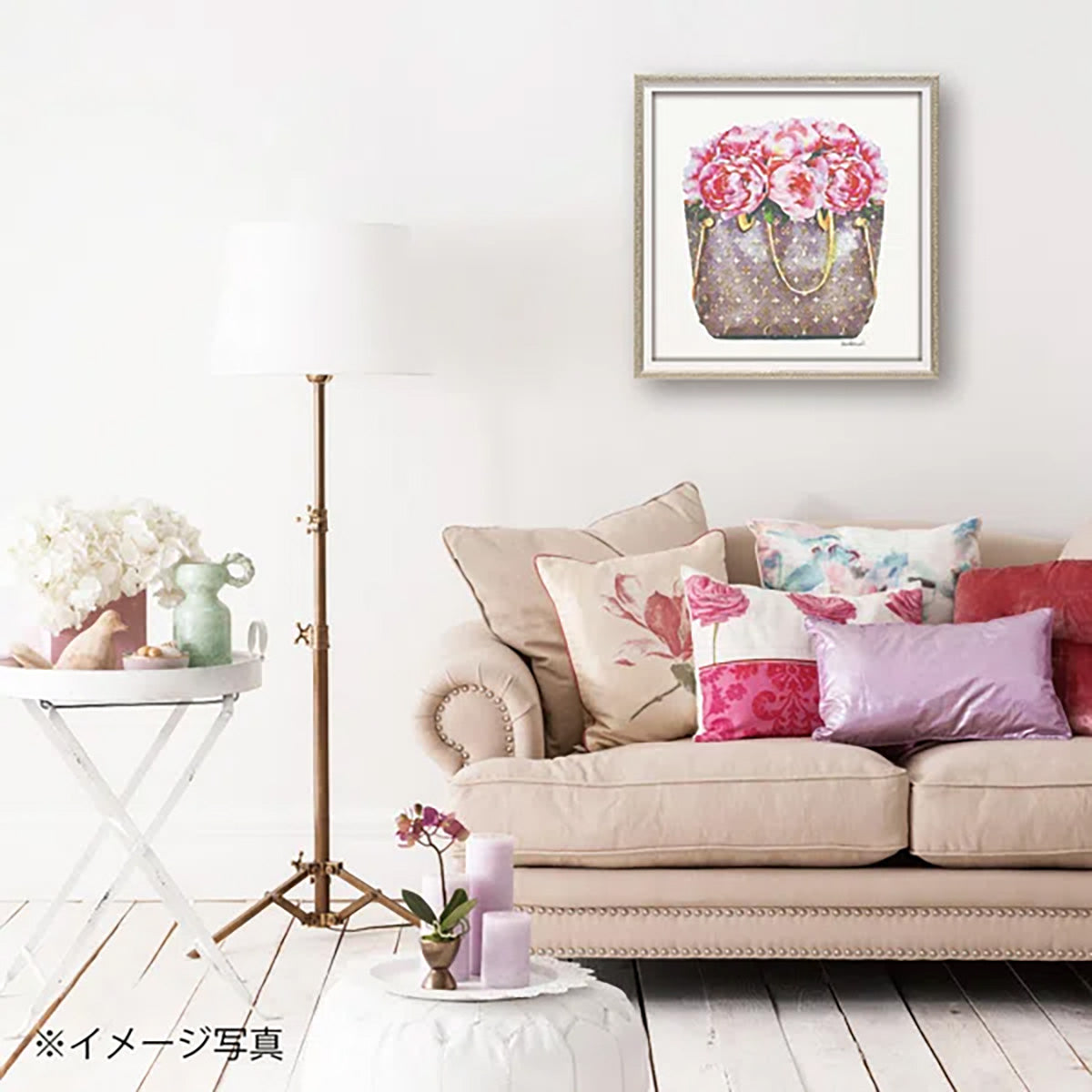 大人きれいなアート額絵/ ピンクピオニーバック (スクエアS) セレブリティインテリア