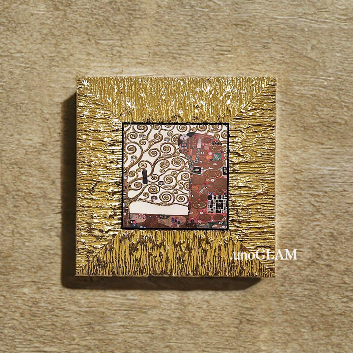 クリムト生命の樹&抱擁/ゴールドフレームのミニサイズのアート額絵(イタリア製)