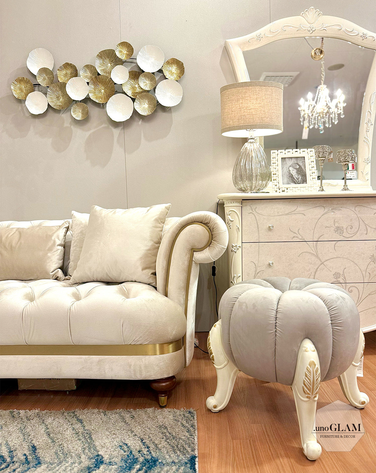 ウォールオブジェ壁飾り/ゴールド×ホワイトのウォールデコレーション(L)