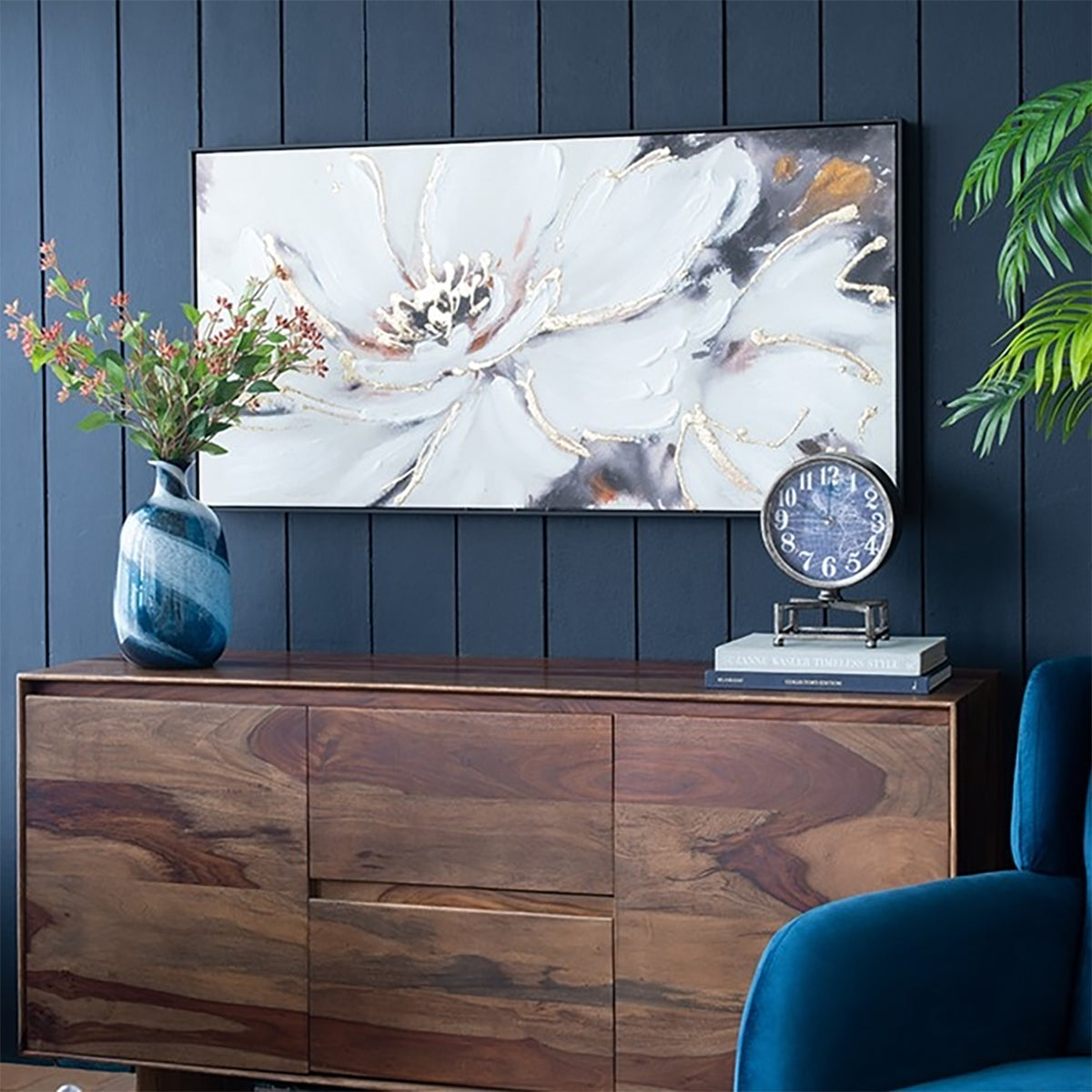 花のアートパネル 62×122cm /モダンでラグジュアリーな大きめのペイントフラワーアート