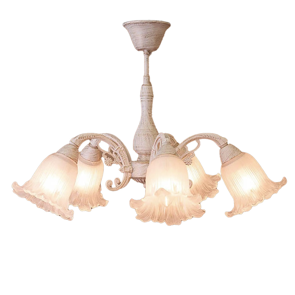 ミルクガラス　クラシカル5灯シャンデリア おしゃれなクラシカル シーリングシャンデリア 5灯 ― ガラスシェード