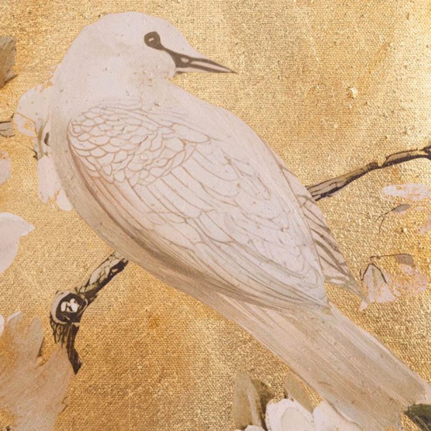 花と鳥のゴールドアートパネル 98×98cm|インテリアアート
