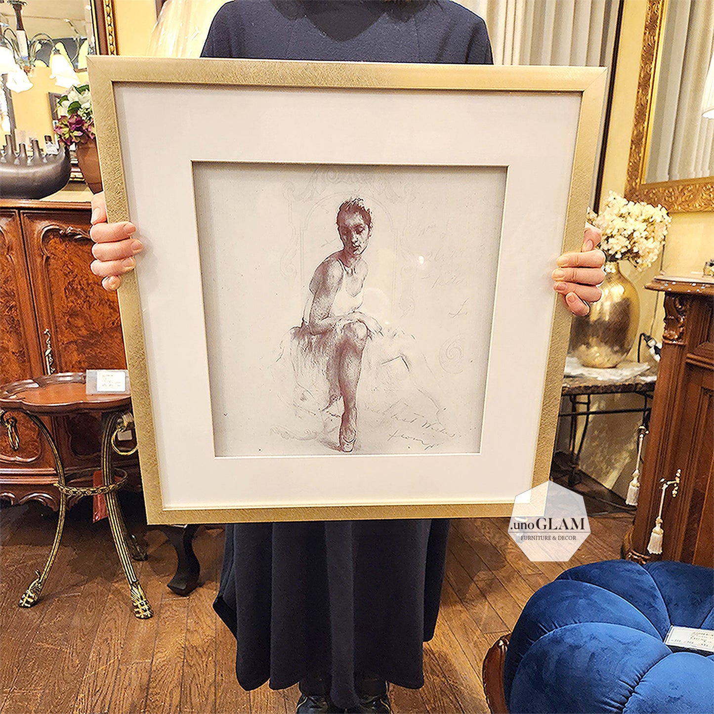 バレリーナ額絵/モダン絵画( ゴールド額装付き)2枚セット