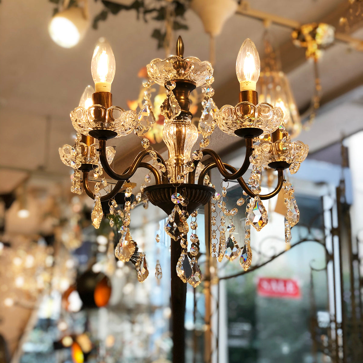 フロアランプ型シャンデリア5灯(アンティーク色)/ 置き式照明(LED対応)