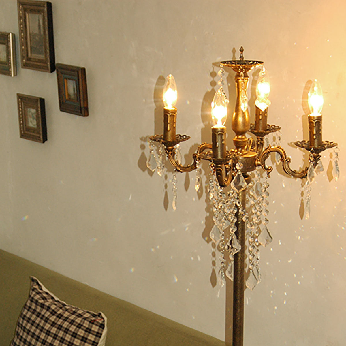 フロアランプ型シャンデリア5灯(アンティーク色)/ 置き式照明(LED対応)