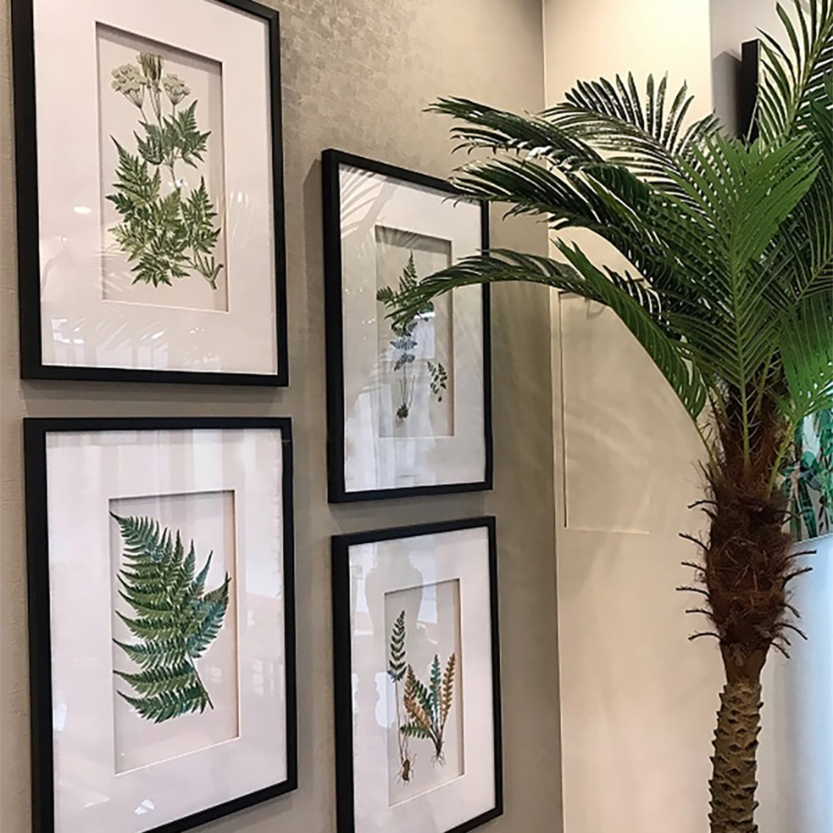 植物のアート額グリーンリーフC/ 黒フレームマット付きのシンプルなアート