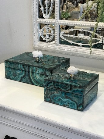 小物入れ(大理石調の柄)/ジュエリーボックスにも 華やかなガラス製ボックス (大)