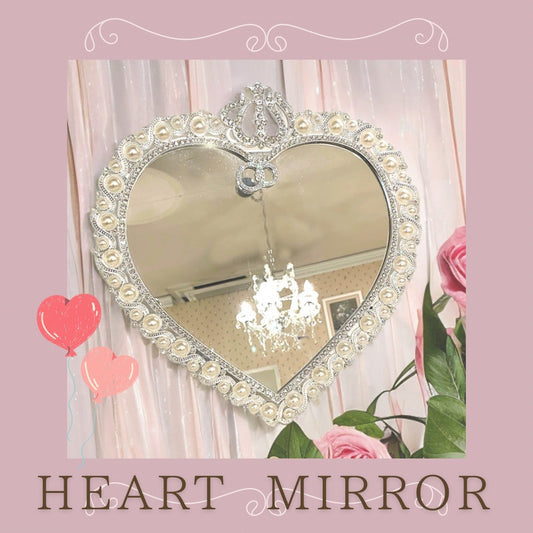 大人かわいいハートミラー/ハート型×パールで姫系インテリアに♪