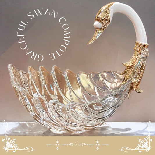 高級感のあるエレガントなガラスコンポート/スワン（ゴールド）