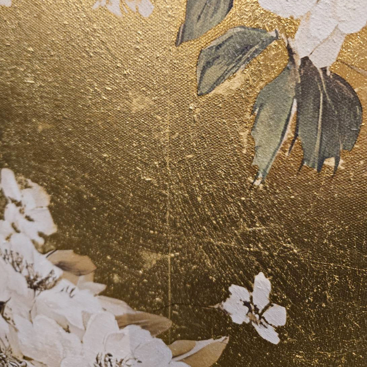 花と鳥のゴールドアートパネル 98×98cm｜インテリアアート