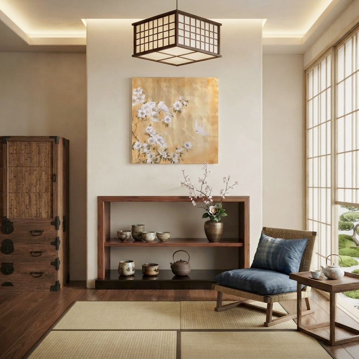 花と鳥のゴールドアートパネル 98×98cm｜インテリアアート