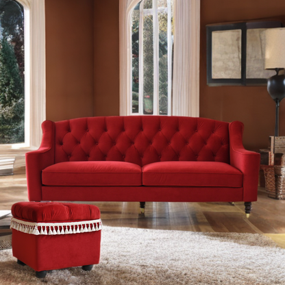 ベルベッド張り クラシック3人掛けソファ/ 赤が映えるホテルライクなラグジュアリーインテリア【送料無料】