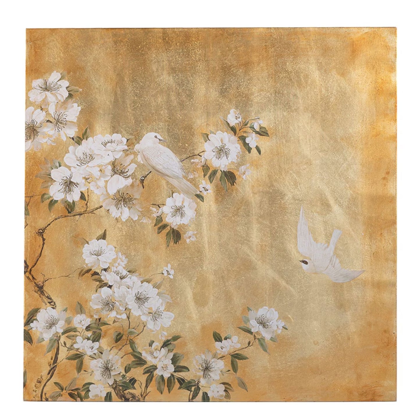 花と鳥のゴールドアートパネル 98×98cm｜インテリアアート