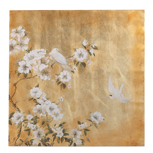 花と鳥のゴールドアートパネル 98×98cm｜インテリアアート