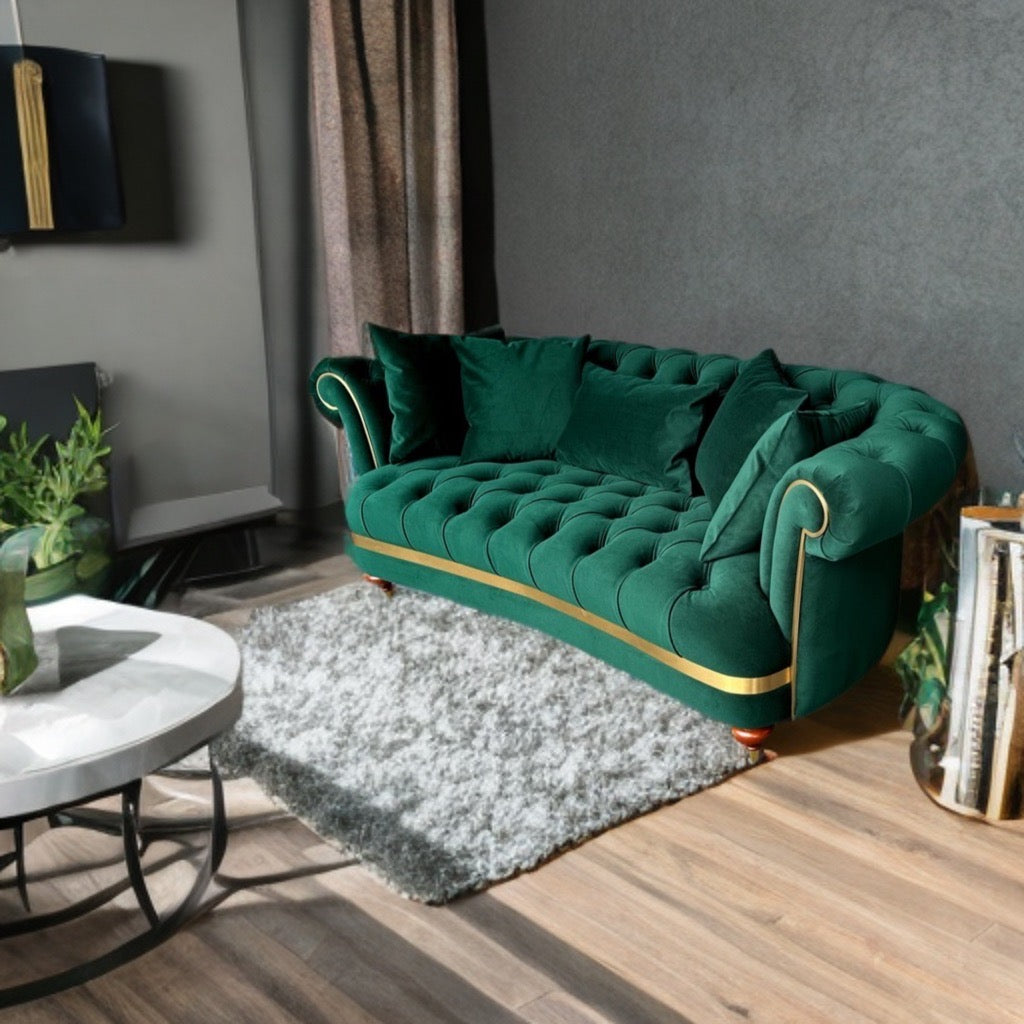 高級感あふれるグリーンベルベット3人掛けソファ/ 真鍮付き [.unoGLAM