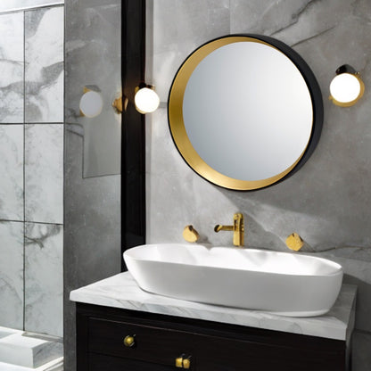 丸ミラー モダン大きめ Φ62.5㎝ /ゴールド＆ブラック 洗面所などに