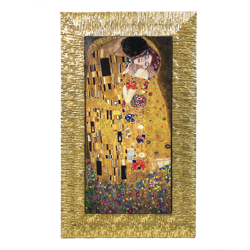 クリムト ザ・キス／ゴールドフレームの縦長アート額絵 （イタリア製