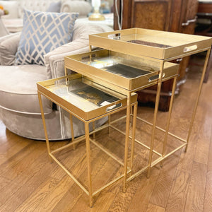 ネストテーブル/ゴールドモダン ３Pセットの便利なサイドテーブル