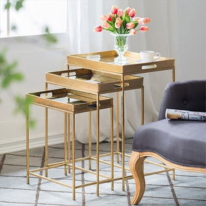ネストテーブル/ゴールドモダン ３Pセットの便利なサイドテーブル