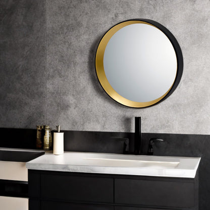 丸ミラー モダン大きめ Φ62.5㎝ /ゴールド＆ブラック 洗面所などに