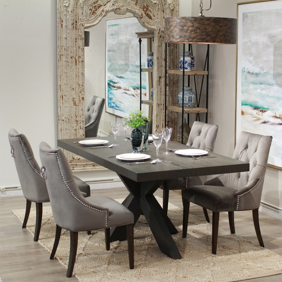 椅子・チェア おしゃれなリビングにぴったり/ 大人のモダンクラシックデザイン 【2脚セット】(ベルベットグレー）