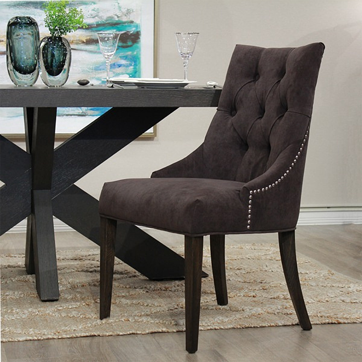 椅子・チェア おしゃれなリビングにぴったり/ 大人のモダンクラシックデザイン 【2脚セット】(ベルベットダークブラウン）