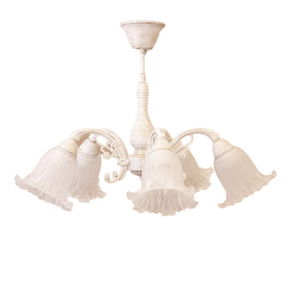 おしゃれでクラシカルなシーリングシャンデリア5灯 / ガラスシェード × アイアンフレーム（アンティークホワイト）