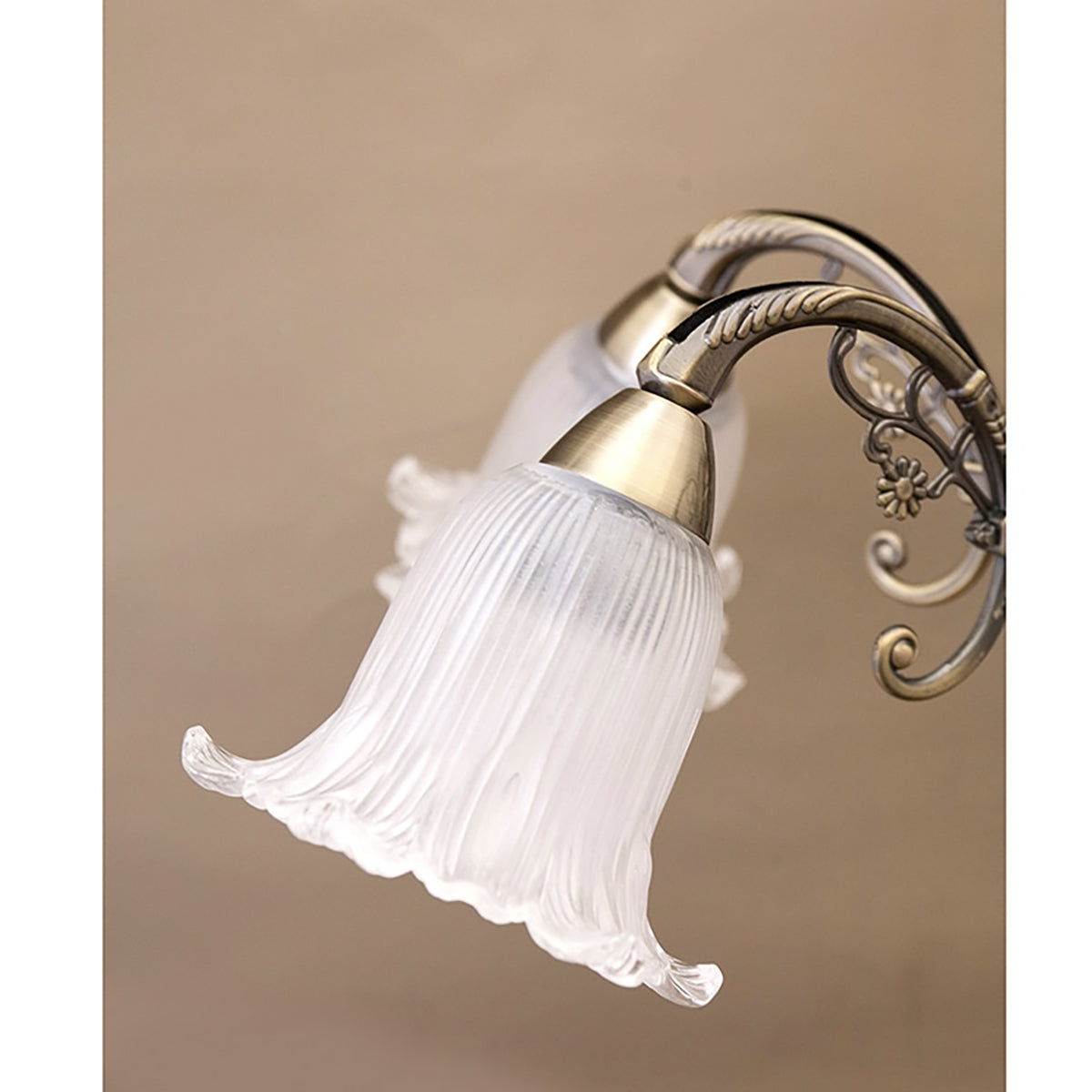 おしゃれでクラシカルなシーリングシャンデリア5灯 /ガラスシェード × アイアンフレーム（ブロンズ色）