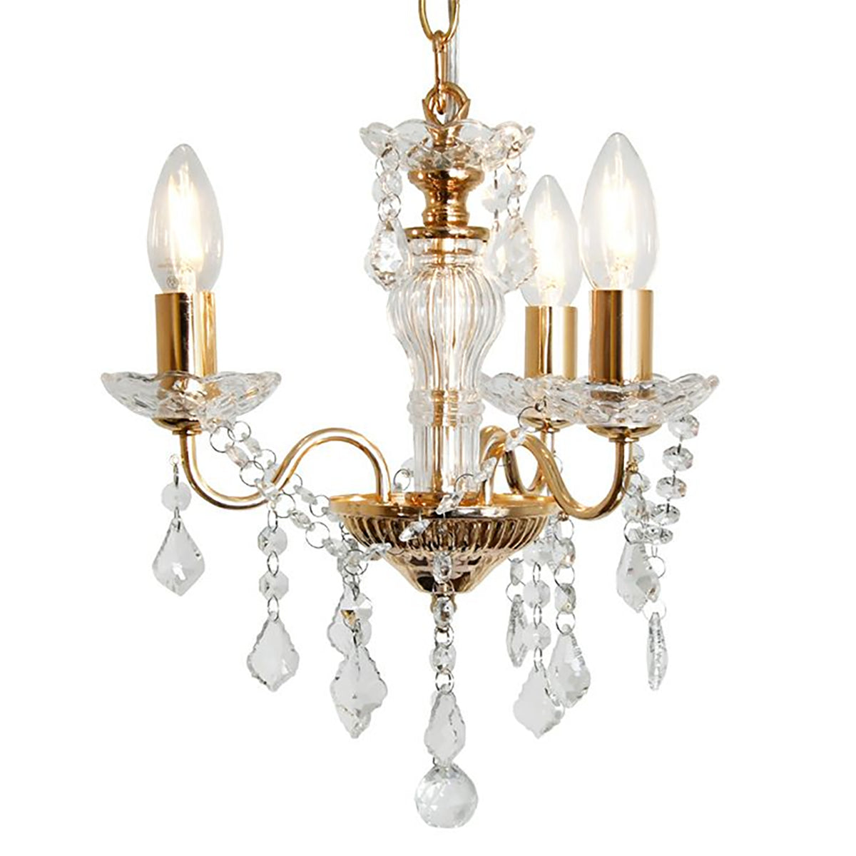 ゴールドシャンデリア（クリアガラス）/ 小ぶりな３灯サイズ・低天井用カップ