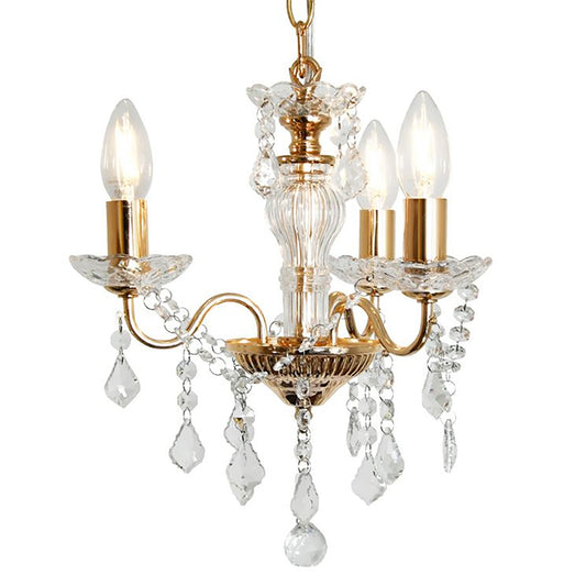 ゴールドシャンデリア（クリアガラス）/ 小ぶりな３灯サイズ・低天井用カップ