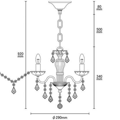 ゴールドシャンデリア（クリアガラス）/ 小ぶりな３灯サイズ・低天井用カップ