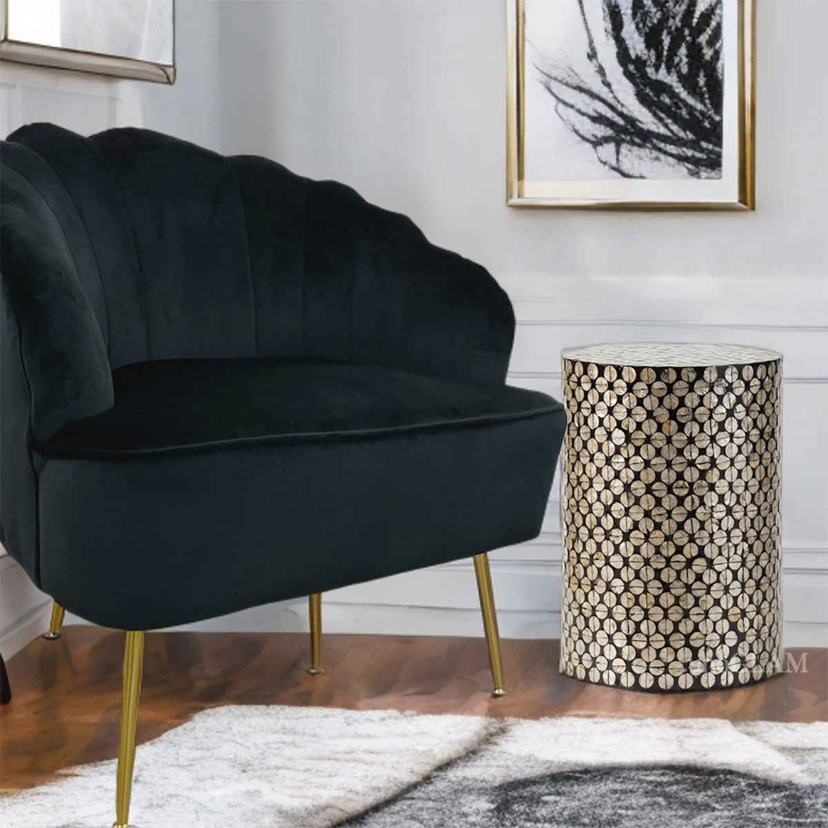 スツール / サイドテーブルや花台にも ブラックのおしゃれなシェルスツール