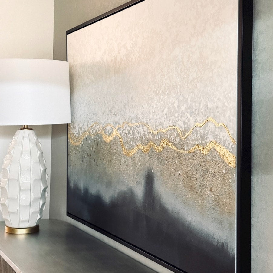 おしゃれな抽象画 和モダンアートパネル/ゴールド×モノトーン（ 150×99.5cm）