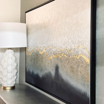 おしゃれな抽象画 和モダンアートパネル/ゴールド×モノトーン（ 150×99.5cm）