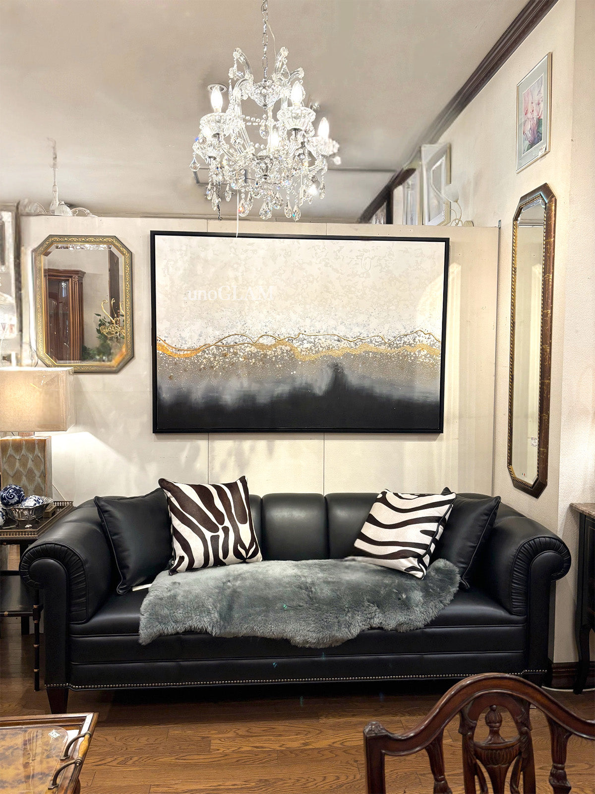 おしゃれな抽象画 和モダンアートパネル/ゴールド×モノトーン（ 150×99.5cm）