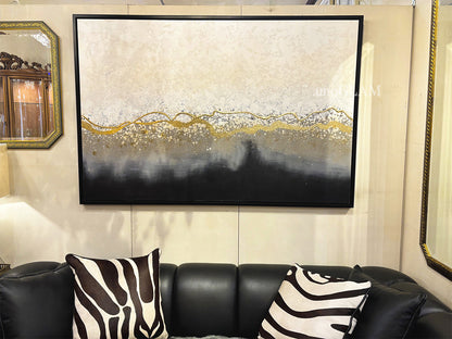 おしゃれな抽象画 和モダンアートパネル/ゴールド×モノトーン（ 150×99.5cm）