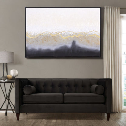 おしゃれな抽象画 和モダンアートパネル/ゴールド×モノトーン（ 150×99.5cm）