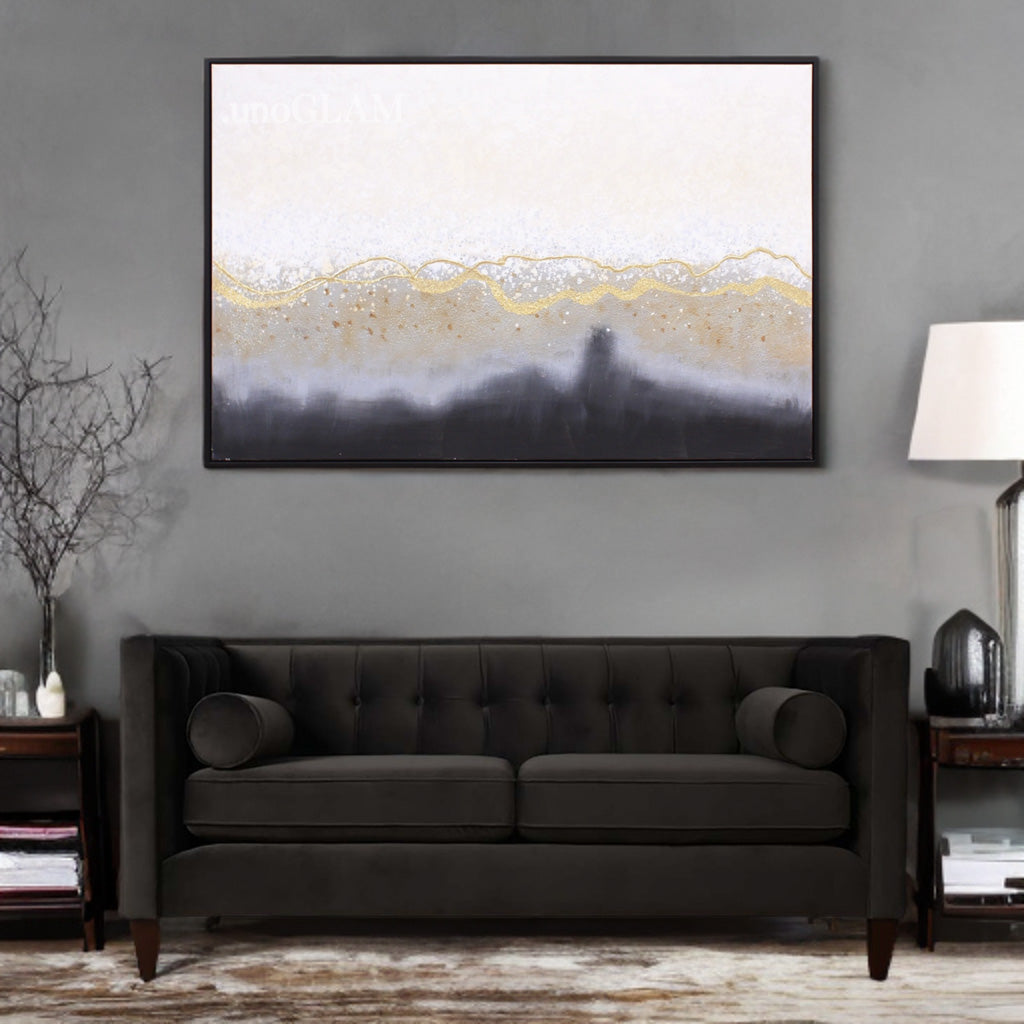 おしゃれな抽象画 和モダンアートパネル/ゴールド×モノトーン（ 150×99.5cm）