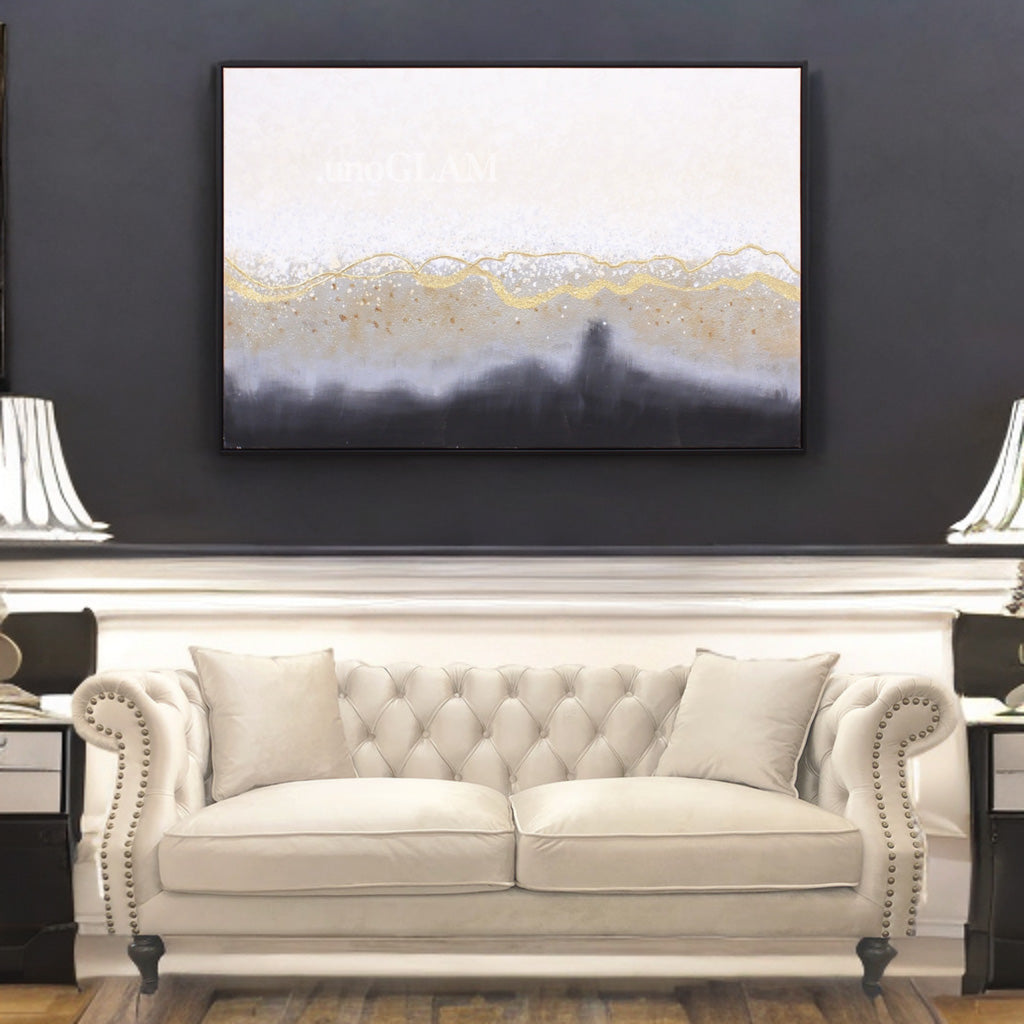 おしゃれな抽象画 和モダンアートパネル/ゴールド×モノトーン（ 150×99.5cm）