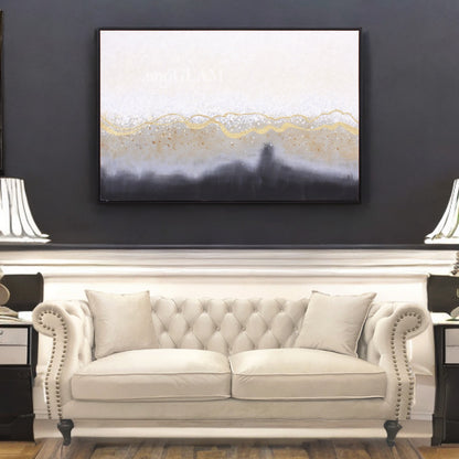 おしゃれな抽象画 和モダンアートパネル/ゴールド×モノトーン（ 150×99.5cm）