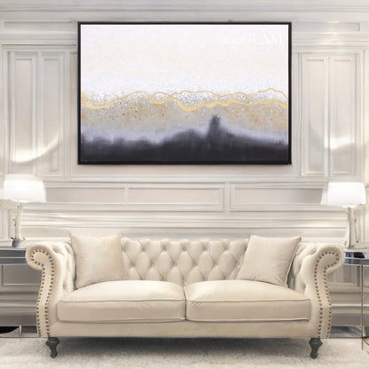 おしゃれな抽象画 和モダンアートパネル/ゴールド×モノトーン（ 150×99.5cm）