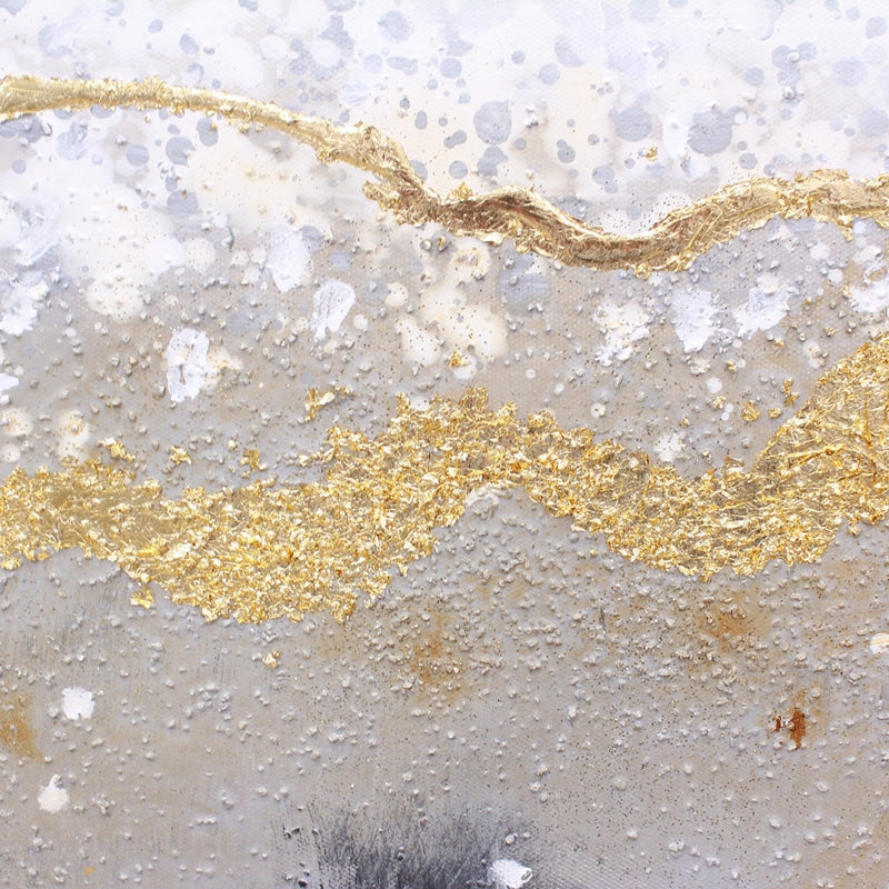 おしゃれな抽象画 和モダンアートパネル/ゴールド×モノトーン（ 150×99.5cm）