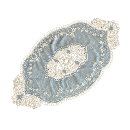 クラシックなドイリー（ベルベット×レース） / 花瓶敷きやインテリアマットに（ブルー）