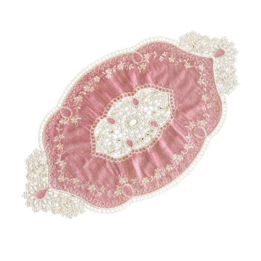 クラシックなドイリー（ベルベット×レース） / 花瓶敷きやインテリアマットに（ピンク）