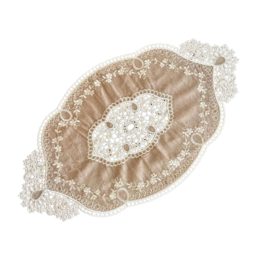 クラシックなドイリー（ベルベット×レース） / 花瓶敷きやインテリアマットに（ブラウン）