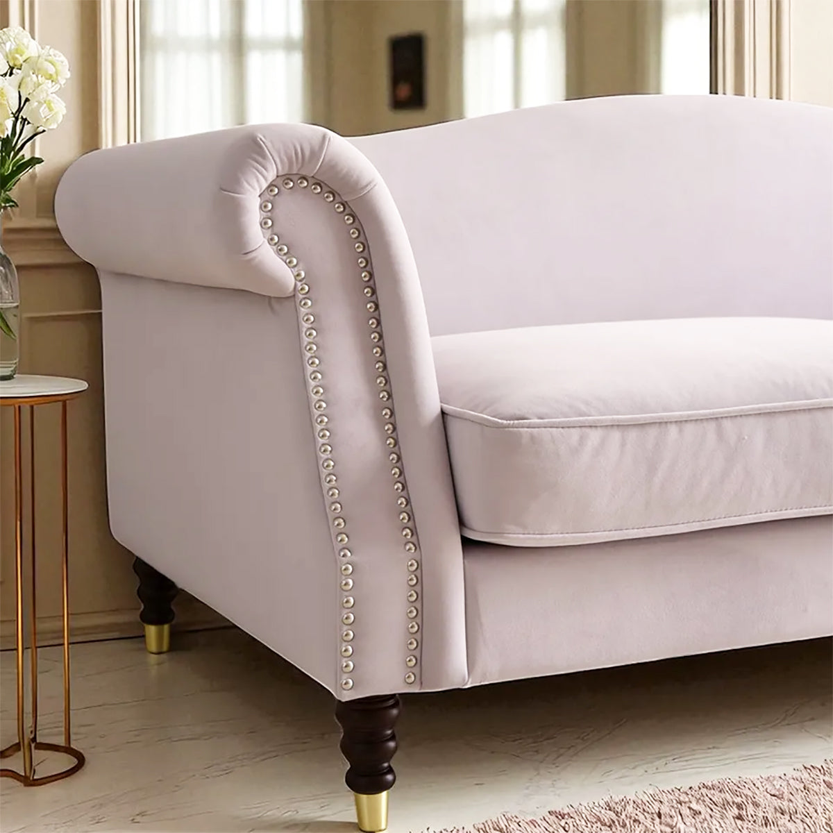 3人掛けソファ W190cm ベルベッド (ライトパープル)  / ホテルライクなソファ【送料無料】