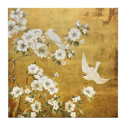 花と鳥のゴールドパネルアート