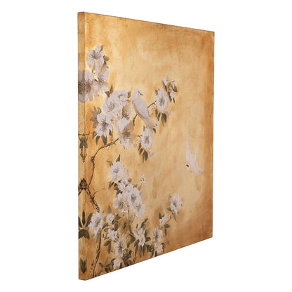 花と鳥のゴールドアートパネル 98×98cm｜インテリアアート