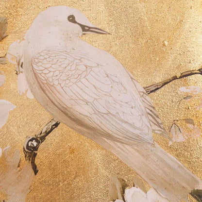 花と鳥のゴールドアートパネル 98×98cm｜インテリアアート